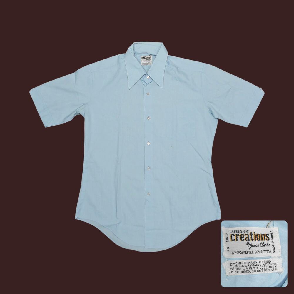 Vintage 70s Baby Blue Dagger Collar Button Up Shirt Men's M